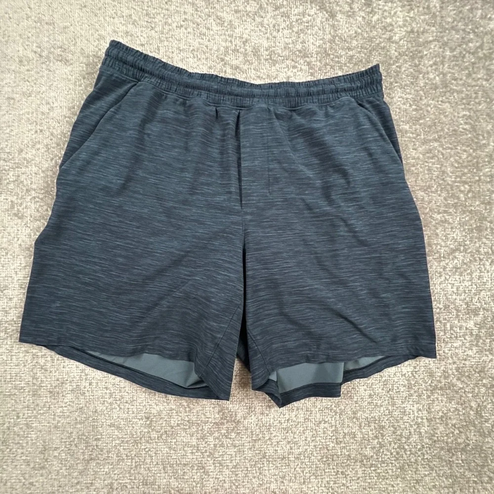 Lululemon Pace Breaker Linerless Short 7 Mens XL Heathered Nautical Navy Blue